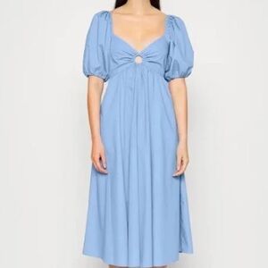 Elegant Blue Puff Sleeve Dress